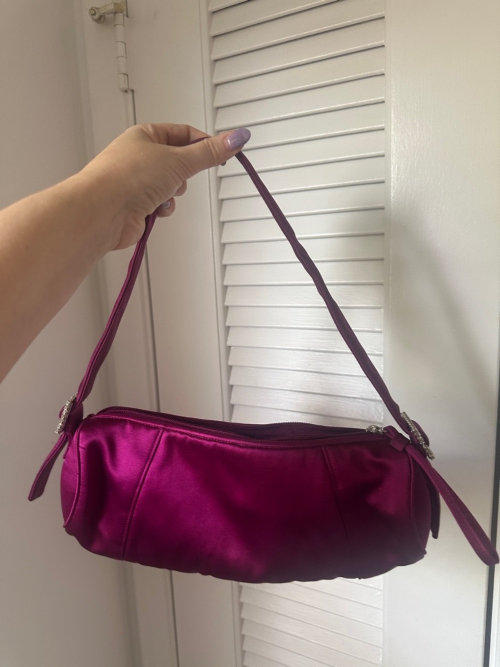 Ann Taylor Satin Mini Shoulder Bag in Magenta